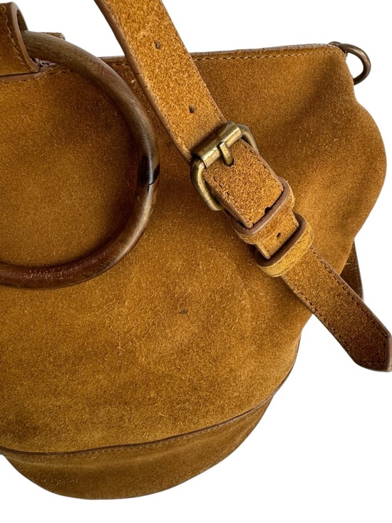 Indi & Cold Handbags - Indi & Cold Suede Leather Bucket Bag Wooden Handles Boho Slouchy Slouchy Purse